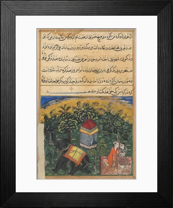 Framed Print : Page from Tales of a Parrot (Tuti-nama): Fourth night: The mendicants wife deceives Framed Print : Page from Tales of a Parrot (Tuti-nama): Fourth night: The mendicants wife deceives