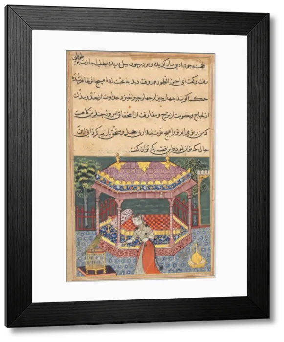 Framed Print : Page from Tales of a Parrot (Tuti-nama): Thirty-seventh night: The parrot addresses Khujasta Framed Print : Page from Tales of a Parrot (Tuti-nama): Thirty-seventh night: The parrot addresses Khujasta