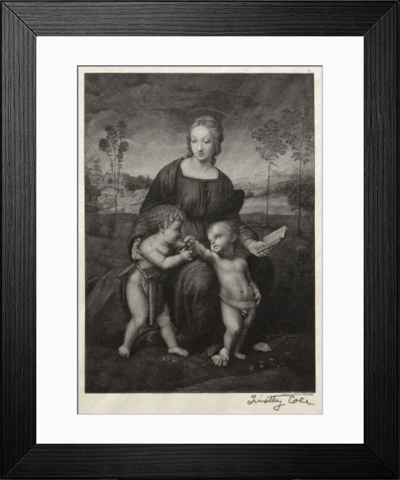 Framed Print : Old Italian Masters: The Madonna of the Goldfinch, 1888-1892. Creator: Timothy Cole (American Framed Print : Old Italian Masters: The Madonna of the Goldfinch, 1888-1892. Creator: Timothy Cole (American
