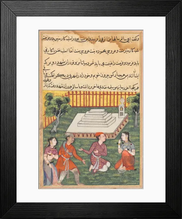 Framed Print : Page from Tales of a Parrot (Tuti-nama): Thirty-third night: Salim and Salima return Framed Print : Page from Tales of a Parrot (Tuti-nama): Thirty-third night: Salim and Salima return