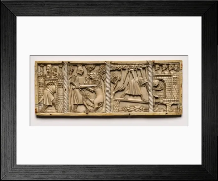 Framed Print : Panel from a Casket with Scenes from Courtly Romances, 1330. Creator: Unknown Framed Print : Panel from a Casket with Scenes from Courtly Romances, 1330. Creator: Unknown