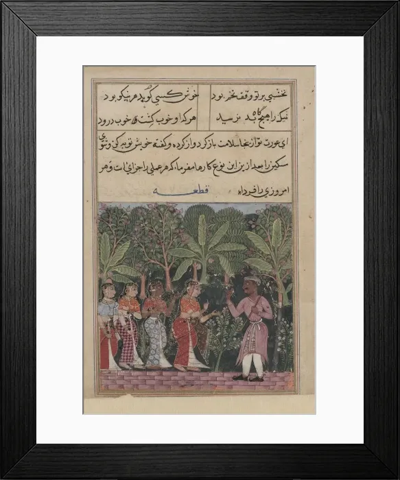 Framed Print : Page from Tales of a Parrot (Tuti-nama): Twelfth night: The merchants daughter Framed Print : Page from Tales of a Parrot (Tuti-nama): Twelfth night: The merchants daughter