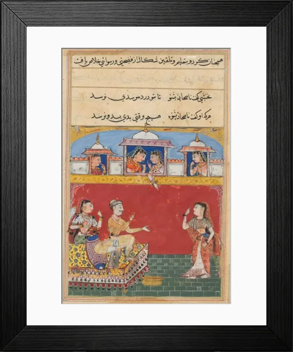 Framed Print : Page from Tales of a Parrot (Tuti-nama): Sixteenth night: The daughter-in-law returns Framed Print : Page from Tales of a Parrot (Tuti-nama): Sixteenth night: The daughter-in-law returns
