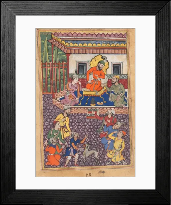 Framed Print : Page from Tales of a Parrot (Tuti-nama): Forty-sixth night: The court of the Raja of Ujjain, c Framed Print : Page from Tales of a Parrot (Tuti-nama): Forty-sixth night: The court of the Raja of Ujjain, c