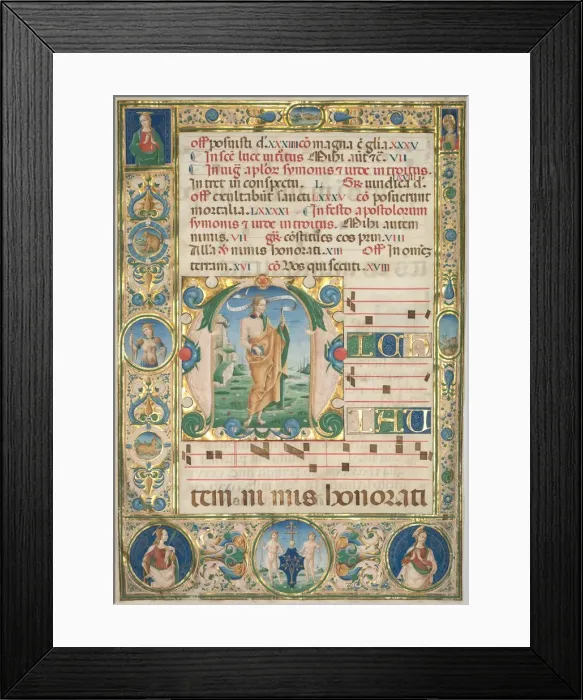 Framed Print : Pair of Graduals: Initial (M) with St. Andrew (recto) and Mass for the Dead (recto), c Framed Print : Pair of Graduals: Initial (M) with St. Andrew (recto) and Mass for the Dead (recto), c