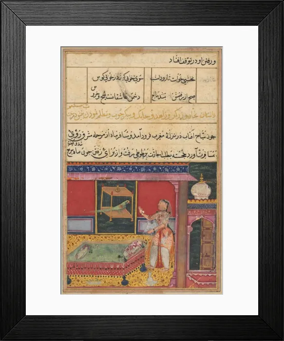 Framed Print : Page from Tales of a Parrot (Tuti-nama): Sixth night: The parrot addresses Khujasta Framed Print : Page from Tales of a Parrot (Tuti-nama): Sixth night: The parrot addresses Khujasta