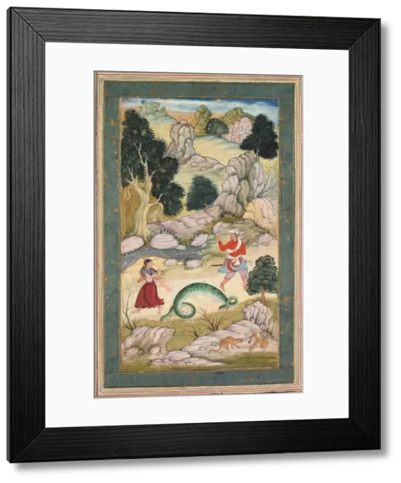 Framed Print : Lovers Parting, Page from a Book of Fables, c. 1590-95. Creator: Unknown Framed Print : Lovers Parting, Page from a Book of Fables, c. 1590-95. Creator: Unknown