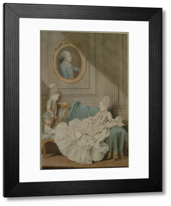 Framed Print : Madame Millin du Perreux and Her Son, with a Painted Portrait... c. 1760. Creator Framed Print : Madame Millin du Perreux and Her Son, with a Painted Portrait... c. 1760. Creator