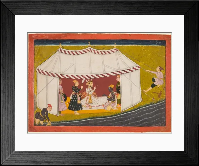 Framed Print : Madhava in a tent before a ruler, from a Madhavanala Kamakandala series, c. 1700. Creator: Unknown Framed Print : Madhava in a tent before a ruler, from a Madhavanala Kamakandala series, c. 1700. Creator: Unknown