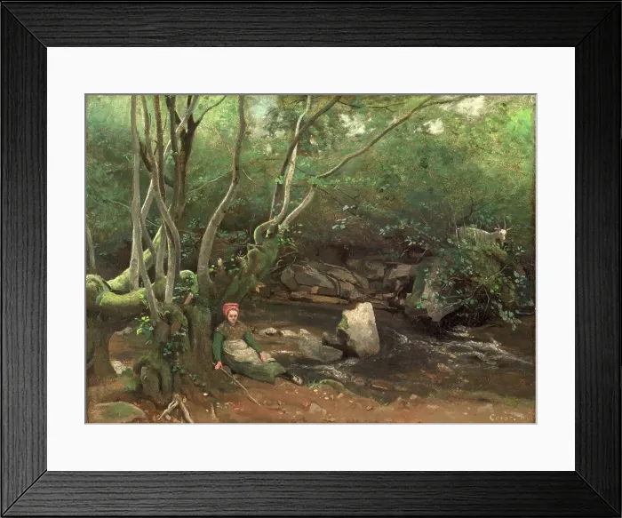Framed Print : Lormes: Goat-Girl Sitting Beside a Stream in a Forest, 1842. Creator: Jean Baptiste Camille Corot Framed Print : Lormes: Goat-Girl Sitting Beside a Stream in a Forest, 1842. Creator: Jean Baptiste Camille Corot
