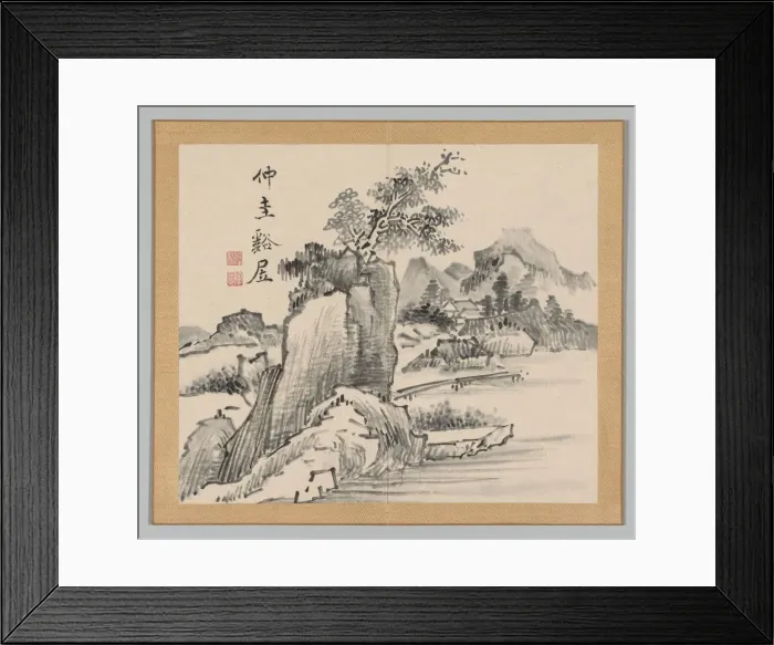 Framed Print : Double Album of Landscape Studies after Ikeno Taiga, Volume 2 (leaf 14), 18th century