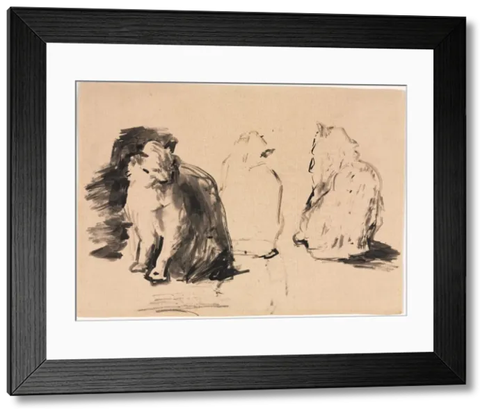 Framed Print : Cats (recto); Sketch of Two Figures Embracing (verso). Creator: Theodule Ribot (French Framed Print : Cats (recto); Sketch of Two Figures Embracing (verso). Creator: Theodule Ribot (French