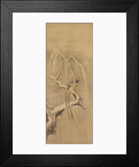 Framed Print : Chinese Bird on Snow-Laden Branch, 17th century. Creator: Kano Tan?y? (Japanese, 1602-1674) Framed Print : Chinese Bird on Snow-Laden Branch, 17th century. Creator: Kano Tan?y? (Japanese, 1602-1674)