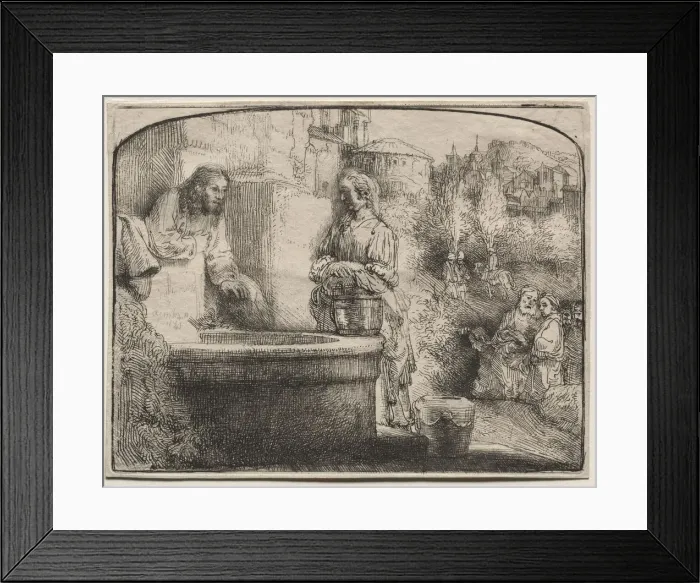 Framed Print : Christ and the Woman of Samaria: An Arched Print, 1657-58. Creator: Rembrandt van Rijn (Dutch Framed Print : Christ and the Woman of Samaria: An Arched Print, 1657-58. Creator: Rembrandt van Rijn (Dutch