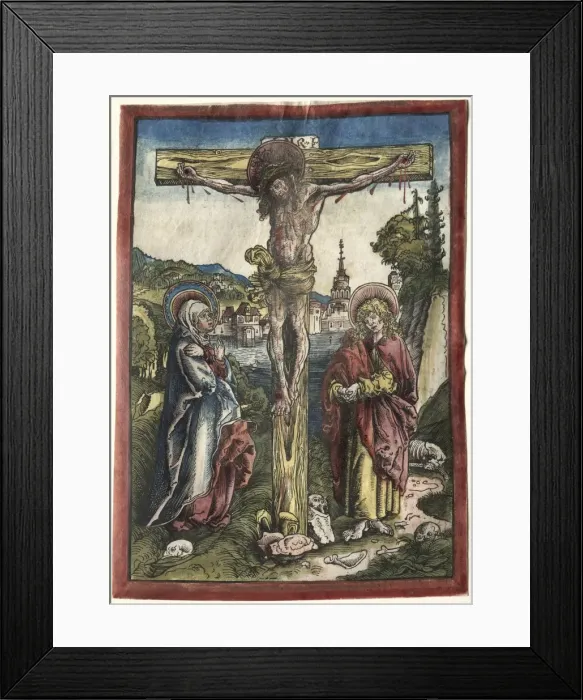 Framed Print : Christ on the Cross between the Virgin and Saint John, 1503. Creator: Lucas Cranach (German Framed Print : Christ on the Cross between the Virgin and Saint John, 1503. Creator: Lucas Cranach (German