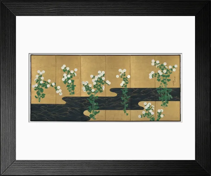 Framed Print : Chrysanthemums by a Stream, late 1700s-early 1800s. Creator: Ogata Korin (Japanese Framed Print : Chrysanthemums by a Stream, late 1700s-early 1800s. Creator: Ogata Korin (Japanese