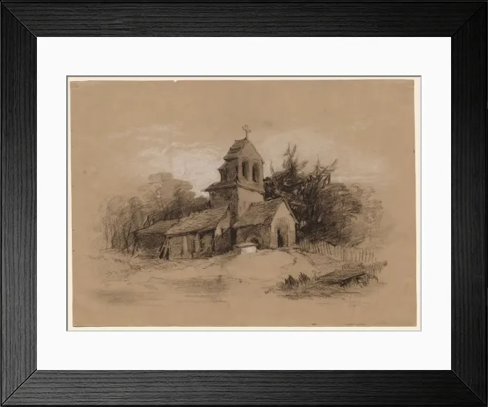 Framed Print : Church in a Landscape, 1800s. Creator: Henry Bright (British, 1810-1873) Framed Print : Church in a Landscape, 1800s. Creator: Henry Bright (British, 1810-1873)