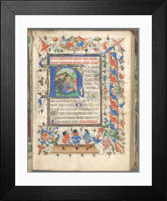 Framed Print : Book of Hours (Use of Utrecht): fol. 14r, Initial with The Nativity, c. 1460-1465 Framed Print : Book of Hours (Use of Utrecht): fol. 14r, Initial with The Nativity, c. 1460-1465