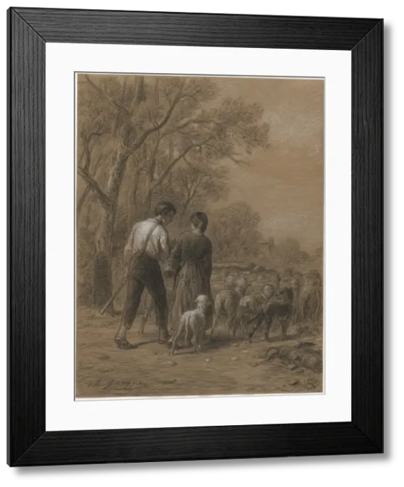Framed Print : Bringing in the Sheep, 1800s. Creator: Charles-Emile Jacque (French, 1813-1894) Framed Print : Bringing in the Sheep, 1800s. Creator: Charles-Emile Jacque (French, 1813-1894)