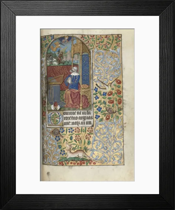 Framed Print : Book of Hours (Use of Rouen): fol. 80r, David Penitent, in the Distance David Slaying Goliath Framed Print : Book of Hours (Use of Rouen): fol. 80r, David Penitent, in the Distance David Slaying Goliath