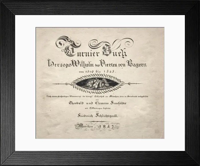 Framed Print : Book on Tournaments: Title Page, 1817. Creator: Theobald Senefelder (German, 1777-1846)