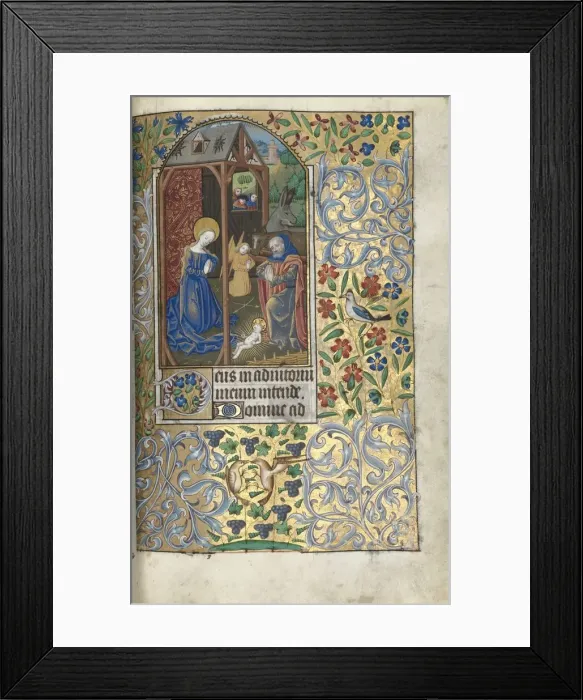 Framed Print : Book of Hours (Use of Rouen): fol. 56r, Adoration with Shepherds / Nativity, c. 1470 Framed Print : Book of Hours (Use of Rouen): fol. 56r, Adoration with Shepherds / Nativity, c. 1470