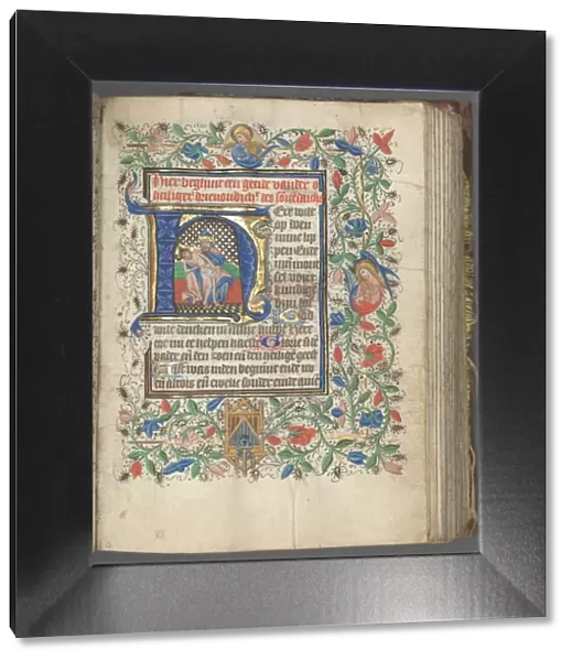 Book of Hours (Use of Utrecht): fol. 63r, Initial with Holy Trinity, c. 1460-1465