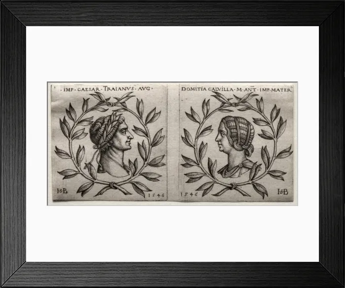 Framed Print : Busts of Emperor Trajan and Domitia Calvilla, 1546. Creator: Hans Sebald Beham (German, 1500-1550) Framed Print : Busts of Emperor Trajan and Domitia Calvilla, 1546. Creator: Hans Sebald Beham (German, 1500-1550)