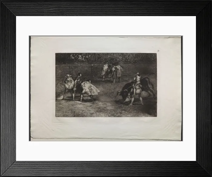 Framed Print : Bullfights: A Bullfighter Mounted on the Shoulders of an Assistant, Spearing a Bull, 1876 Framed Print : Bullfights: A Bullfighter Mounted on the Shoulders of an Assistant, Spearing a Bull, 1876