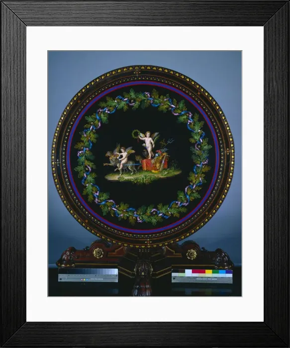 Framed Print : Center Table with Micromosaic Top, Love Triumphant, table c. 1865; top c Framed Print : Center Table with Micromosaic Top, Love Triumphant, table c. 1865; top c
