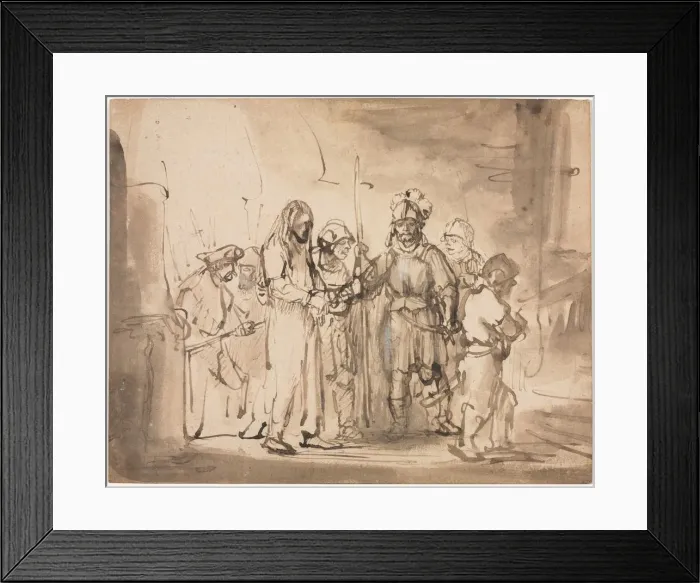 Framed Print : Christ Taken Before Caiaphas, c. 1641-1642. Creator: Rembrandt van Rijn (Dutch, 1606-1669)