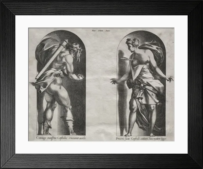 Framed Print : Cephalus and Procris in two Niches, 1538-1540. Creator: Rene Boyvin (French, c Framed Print : Cephalus and Procris in two Niches, 1538-1540. Creator: Rene Boyvin (French, c