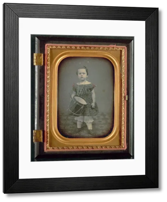 Framed Print : Child with Drum, 1850s. Creator: Unidentified Photographer Framed Print : Child with Drum, 1850s. Creator: Unidentified Photographer