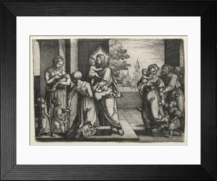 Framed Print : Christ with Little Children, c. 1548. Creator: Georg Pencz (German, c. 1500-1550) Framed Print : Christ with Little Children, c. 1548. Creator: Georg Pencz (German, c. 1500-1550)