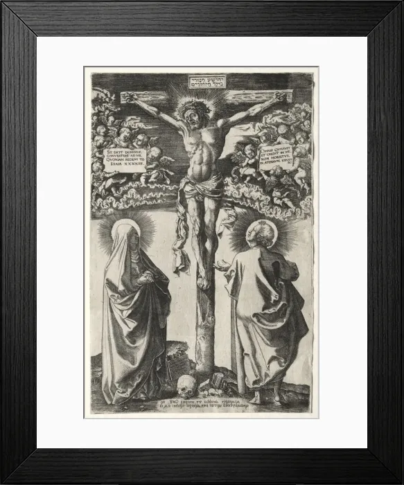 Framed Print : Christ on the cross between the virgin and St. John, 1542. Creator: Hans Brosamer (German, c Framed Print : Christ on the cross between the virgin and St. John, 1542. Creator: Hans Brosamer (German, c