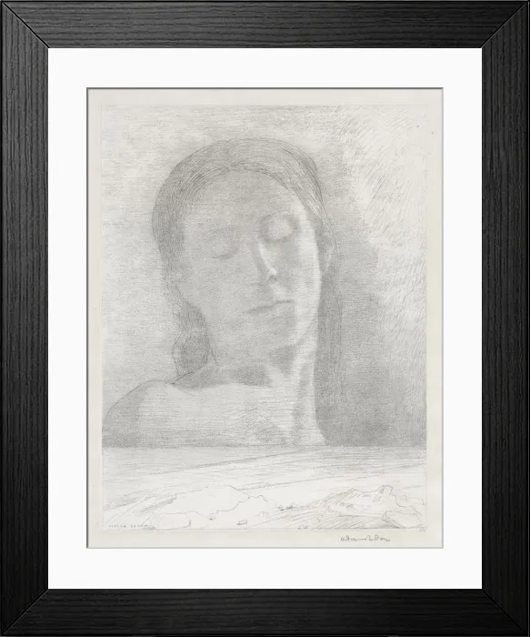 Framed Print : Closed Eyes, 1890. Creator: Becquet (French); Odilon Redon (French, 1840-1916) Framed Print : Closed Eyes, 1890. Creator: Becquet (French); Odilon Redon (French, 1840-1916)