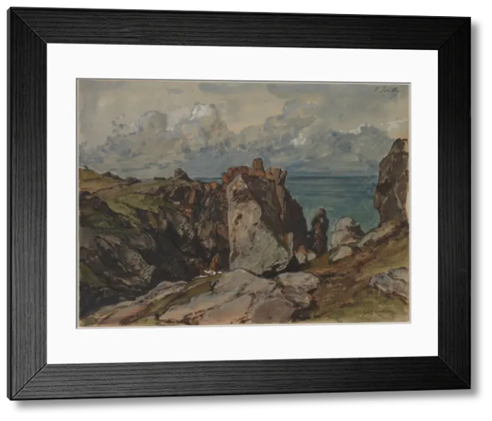 Framed Print : Cliffs by the Sea at Cezembre, Brittany, c. 1830. Creator: Eugene Isabey (French Framed Print : Cliffs by the Sea at Cezembre, Brittany, c. 1830. Creator: Eugene Isabey (French