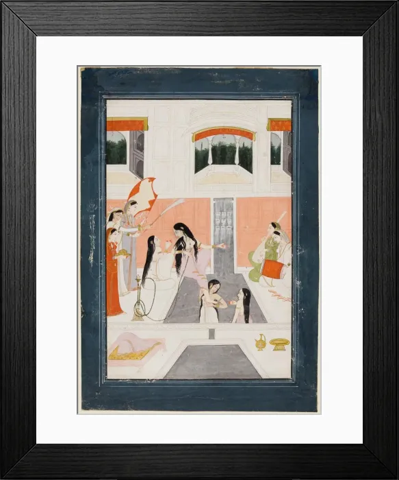 Framed Print : A lady at her toilette listens to music by the side of a palace water cascade, c. 1780 Framed Print : A lady at her toilette listens to music by the side of a palace water cascade, c. 1780