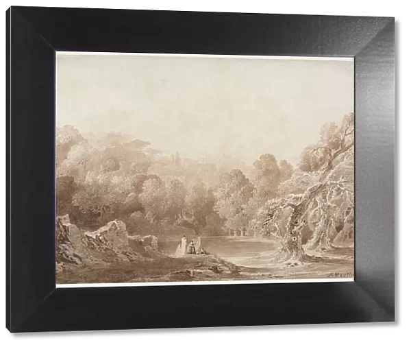 A Man Playing a Harp with other Figures beside a Lake, 1820. Creator: John Martin (British