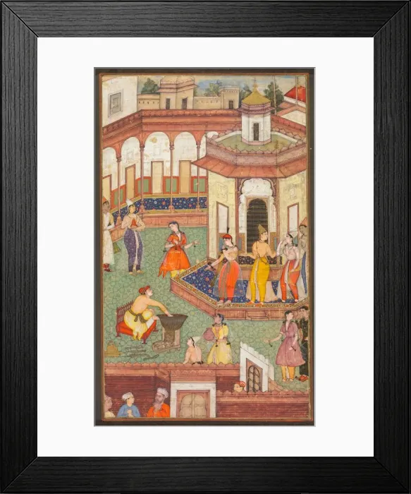 Framed Print : A Man Dips His Hand into a Cauldron as Ladies of the Harem Stand in Amazement... c Framed Print : A Man Dips His Hand into a Cauldron as Ladies of the Harem Stand in Amazement... c