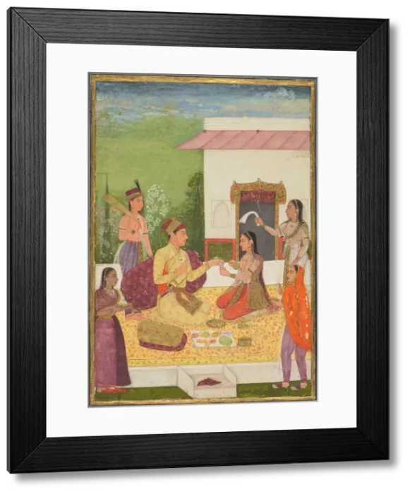 Framed Print : A prince conversing with a woman while taking refreshments on a terrace, c. 1710-1720 Framed Print : A prince conversing with a woman while taking refreshments on a terrace, c. 1710-1720