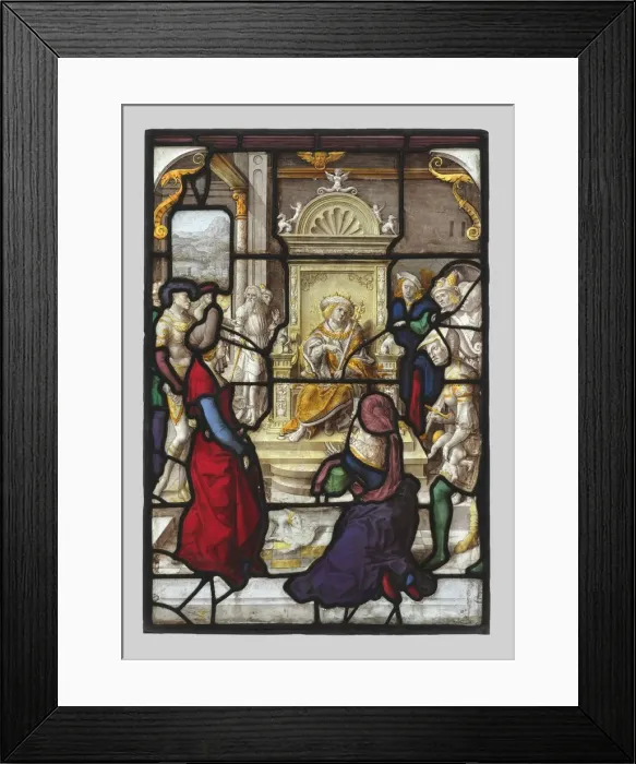 Framed Print : The Judgment of Solomon and Esther before Ahasuerus (pair), c. 1530. Creator: Dirk Vellert Framed Print : The Judgment of Solomon and Esther before Ahasuerus (pair), c. 1530. Creator: Dirk Vellert