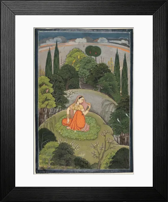 Framed Print : The Heroine Who Waits Anxiously for Her Absent Lover (Utka Nayika), c. 1760-1765. Creator: Unknown Framed Print : The Heroine Who Waits Anxiously for Her Absent Lover (Utka Nayika), c. 1760-1765. Creator: Unknown