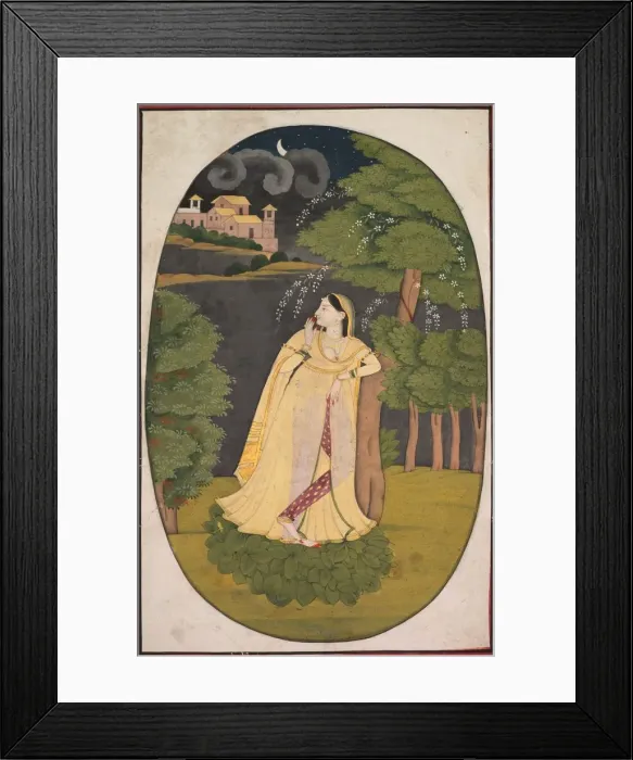 Framed Print : The Heroine Who Waits Anxiously for Her Absent Lover (Utka Nayika), c. 1800. Creator: Unknown Framed Print : The Heroine Who Waits Anxiously for Her Absent Lover (Utka Nayika), c. 1800. Creator: Unknown