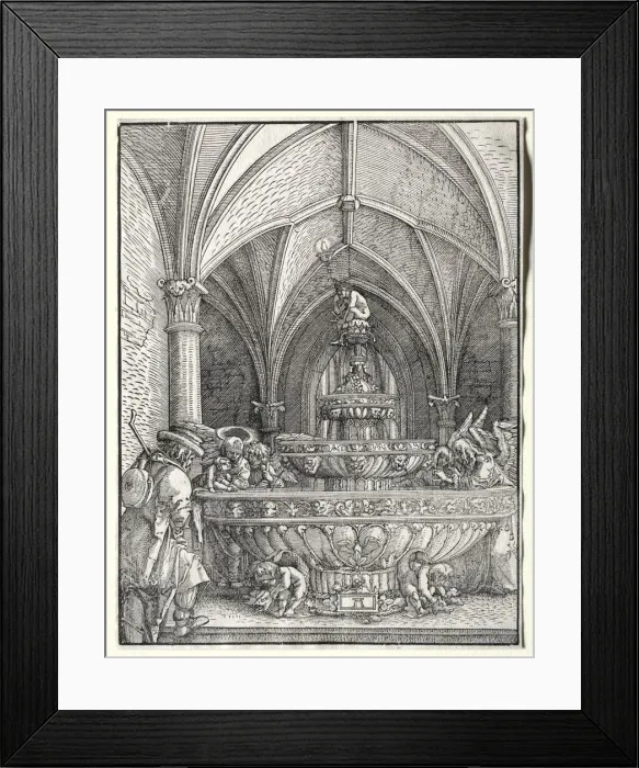 Framed Print : The Holy Family on the Flight into Egypt at a Fountain, c. 1520. Creator: Albrecht Altdorfer Framed Print : The Holy Family on the Flight into Egypt at a Fountain, c. 1520. Creator: Albrecht Altdorfer