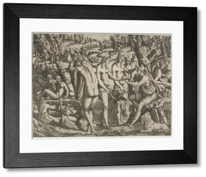 Framed Print : The Judgment of Paris, c. 1545. Creator: Jean Mignon (French) Framed Print : The Judgment of Paris, c. 1545. Creator: Jean Mignon (French)
