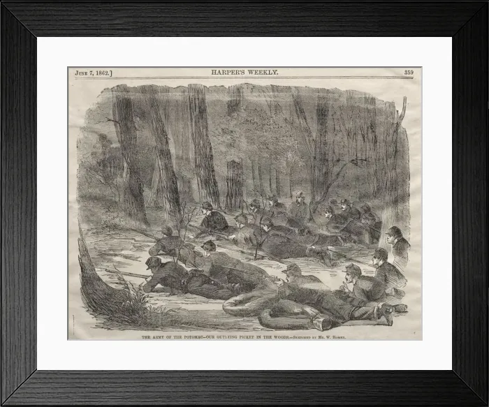 Framed Print : The Army of the Potomac - Our Outlying Picket in the Woods, 1862. Creator: Winslow Homer (American Framed Print : The Army of the Potomac - Our Outlying Picket in the Woods, 1862. Creator: Winslow Homer (American