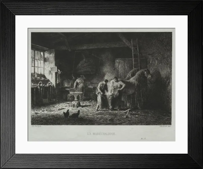 Framed Print : The Blacksmith Shop. Creator: Charles-Emile Jacque (French, 1813-1894) Framed Print : The Blacksmith Shop. Creator: Charles-Emile Jacque (French, 1813-1894)