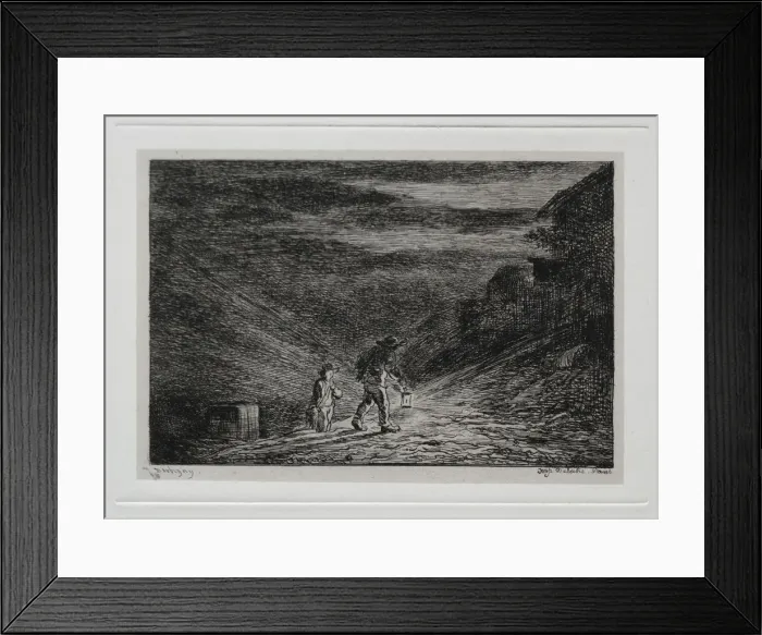 Framed Print : The Boat Trip: The Search for an Inn, 1861. Creator: Charles Francois Daubigny (French Framed Print : The Boat Trip: The Search for an Inn, 1861. Creator: Charles Francois Daubigny (French