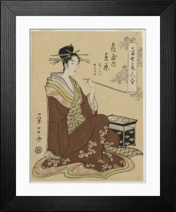 Framed Print : The Courtesan Ariwara of the Tsuruya Seated by a Smoking Chest... mid 1790s. Creator Framed Print : The Courtesan Ariwara of the Tsuruya Seated by a Smoking Chest... mid 1790s. Creator